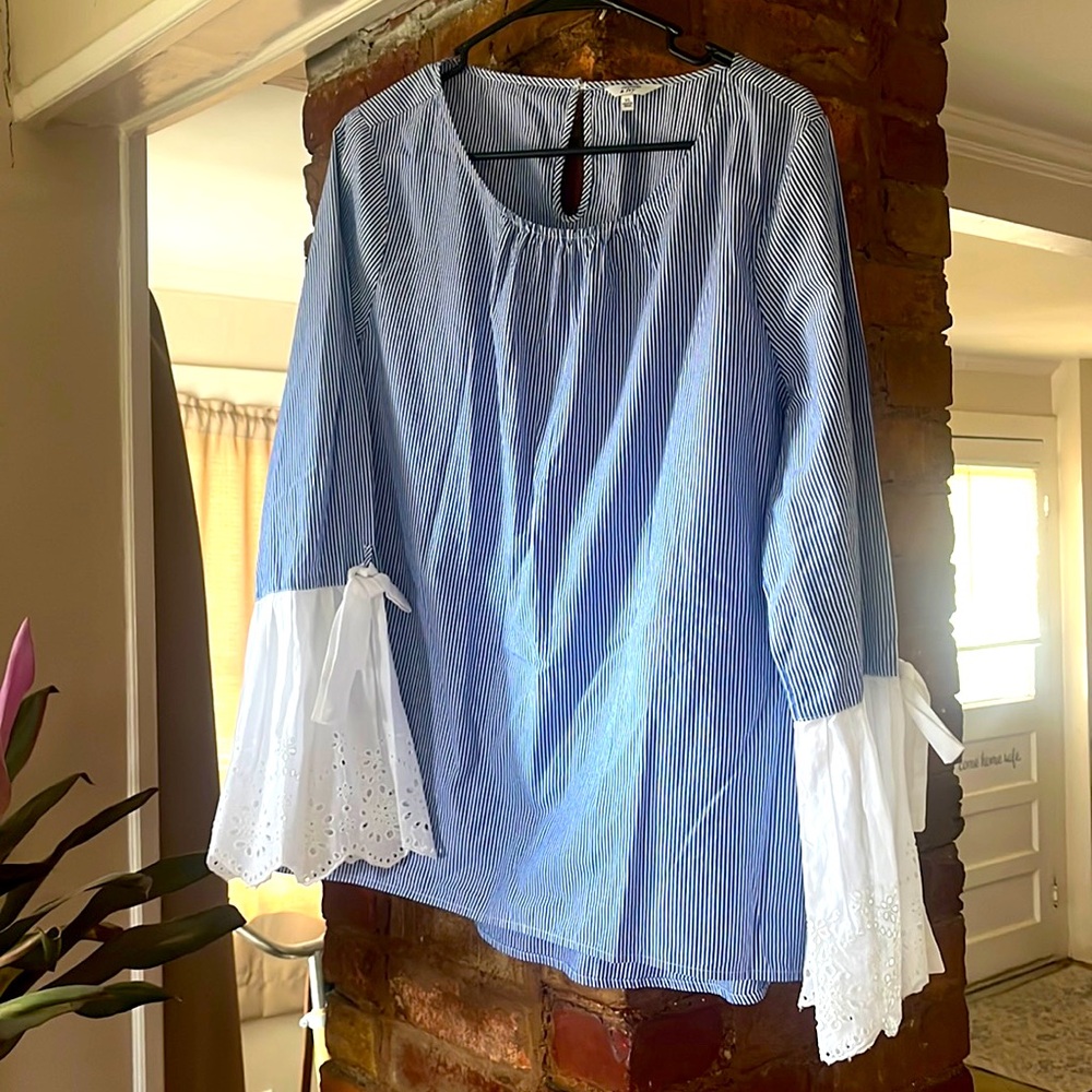 Blue and White Striped Women's Blouse